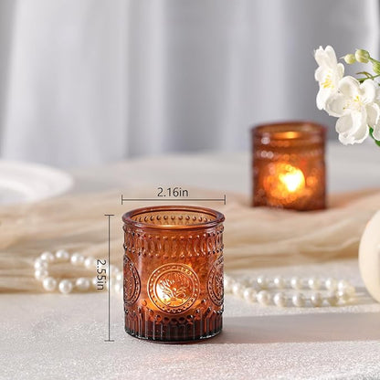 24 Pcs Amber Votive Candle Holders, Glass Tealight Candle Holders for Home Decor, Wedding Table Centerpiece, Birdal Shower, Party