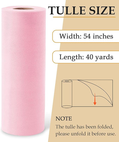 Light Pink Tulle Fabric Roll, 54" x 40 Yards (120FT) Tulle for Wedding Decoration DIY Tutu Party Valentine's Day Backdrop Baby Shower Table Skirts Gift Wrapping