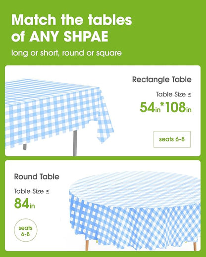 Pureegg Plastic Table Cloth Disposable 10 Pack, 54 x 108 Inch Table Cloths, Party, Picnic, Decorative Gingham Tablecloths, Rectangle, Blue and White Checkered Cover, Leakproof & Sturdy, Blue Plaid