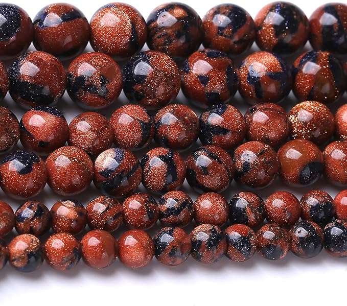 Galaxy Blue Gold Sandstone 4MM Stone Beads for Jewelry Making DIY Craft Gemstone Beads Kit (4mm, 88pcs) Cosmic Crystal Pebbles for Bracelets, Necklaces, Home Decor