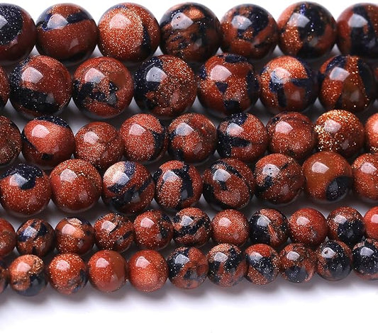 Galaxy Blue Gold Sand 8MM Stone Beads for Jewelry Making DIY Craft Gemstone Beads Kit (8mm, 45pcs) Cosmic Crystal Pebbles for Bracelets, Necklaces, Home Decor