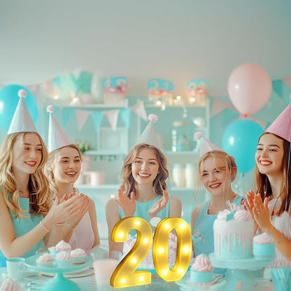 20th Birthday Decorations for Women Men,Happy 20 Year Old Birthday Decorations for Centerpieces Table,20 Light Up Numbers Sign Led for Party Backdrop Wall Decor for Wedding Anniversary Home