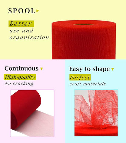 Red Tulle Fabric Roll 6 Inch X 300 FT (100 Yards) Matte Tulle Ribbon Netting Mesh Spool for DIY Tutu Skirt Wedding Bow Gift Wrapping Baby Shower Christmas Party Halloween Decorations