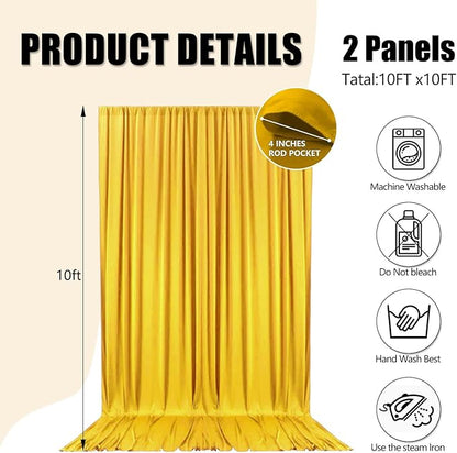 10ft x 10ft Yellow Backdrop Curtains for Parties, Fabric Satin Background Curtain with Rod Pockets for Weddings, Birthday, Baby Shower, Photography, Graduation Party Backdrop Drapes, 2 Panels