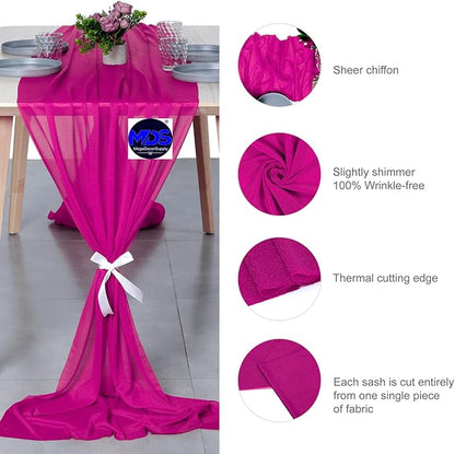 MDS 5 Pack 10ft Chiffon Table Runner 29 x 120 Inches Sheer Wedding Runner Romantic Rustic Table Runner for Wedding Decorations, Birthday Parties, Bridal Shower Party Arch Decor - Magenta