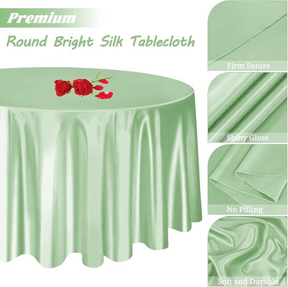 fani 12 Pack 120 Inch Sage Green Satin Tablecloth - Silky Round Tablecloth Overlay Smooth Fabric Table Cover, Bright Table Decoration for Wedding Party Banquet Events Restaurant Kitchen Dining