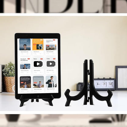 HESTYA 3 Pieces 4.5/7/9.8 Inch Black Acrylic Easels Display Stands Plate Stands Holders to Display Pictures or Other Items for Weddings, Birthdays, Home Decoration, Tables