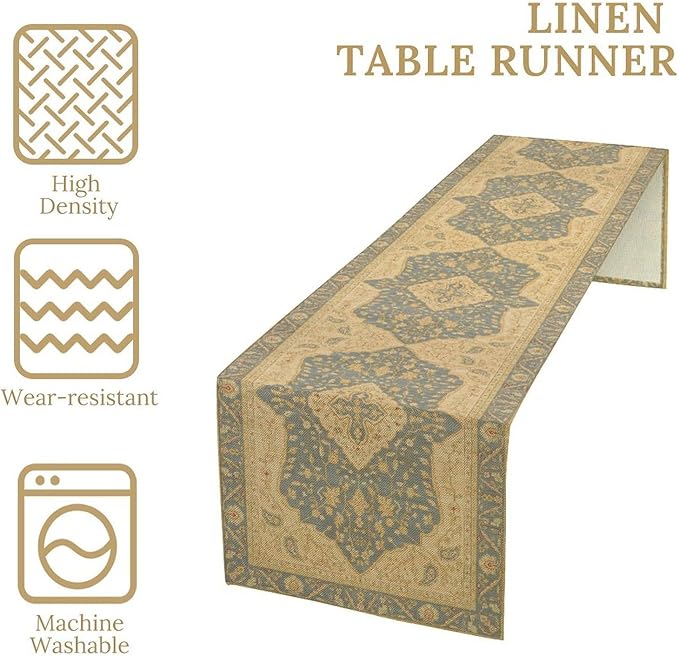 Boho Table Runner,Vintage Geometric Traditional Textured Rustic Farmhouse Bohemia for Home Farmhouse Kitchen Table Dining Coffee Room Garden Party Wedding Decor 13x36in