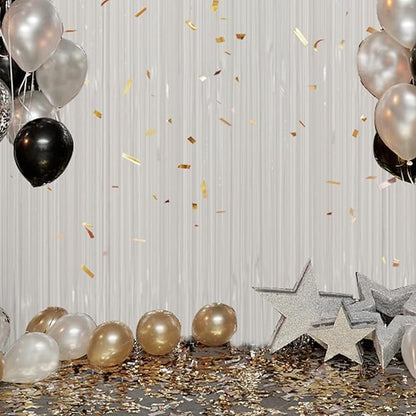 3 Pack Foil Fringe Backdrop - White Shiny Tinsel Curtains for Party Decoration/Photo Booth Props - 3.3x8.2 FT Metallic Foil Backdrop for Birthday, Wedding, Graduation, Christmas.