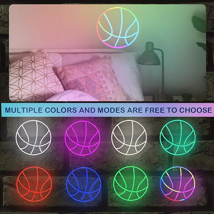 Wanxing Basketball Neon Sign with RGB Sports Neon Lights with Dynamic LED Basketball Wall Althtic Decor in College Room Light Up Themed Gym Gift for Teens in Christmas Party