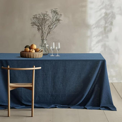 MIULEE Linen Cotton Blend Tablecloth Rectangle, Luxury Waterproof Stain Resistant Durable Farmhouse Oblong Table Cloth for Dining Party Christmas Weddings Birthday, 52 x 84 inch, Navy Blue