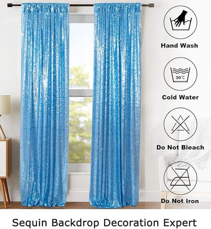 ShinyBeauty Sequin Curtains Baby Blue 2FTx8FT 4 Panels Sequin Backdrop for Photograph Shimmer Wall Light Blue Glitter Backdrop Curtains for Baby Shower Sequins Backdrop Backgrounds