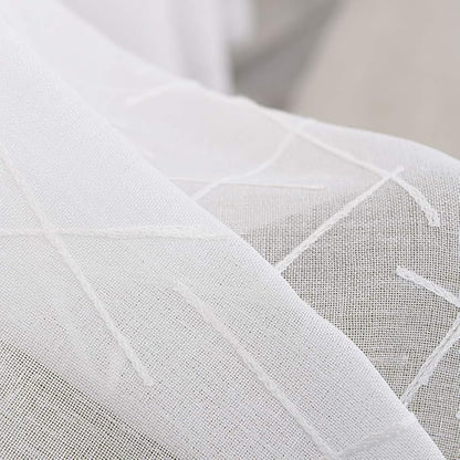 White Sheer Curtains 45 Inch Length, Modern Geometric Embroidery Sheer Rod Pocket Voile Drapes for Living room, Bedroom, Window Treatments Semi Curtain Panels for Villa, Set of 2, 52"x 45".