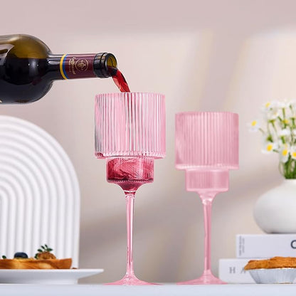 Plastic Goblets Wine Glasses - 12Oz Acrylic Wine Glasses Origami Unbreakable Clear Plastic Cocktail Glasses Recyclable Shatterproof Reusable Wine Cups for Parties & Weddings (Pink 1)