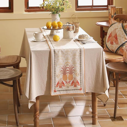 patdrea Designer Tropical Linen Table Runner 87 Inch Long, Yellow Vintage Elegant with Pineapple Pattern Table Mat,Decoration for Kitchen Dining Coffee Table Cover Banquet Christmas , 12"*87"