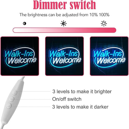 Walk-Ins Welcome Neon Sign, Neon Sign For Wall Decor, Ice blue + white Led Signs Usb Powered, Living Game Room Decor, For Bedroom Restaurant Bar Hotel Shop Party Birthday(16.5x9.4in)