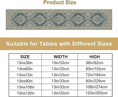 Boho Floral Vintage Table Runner, Blue Teal Retro Flower Rustic Country Farmhouse Pattern for Home Kitchen Table Decor Dining Coffee Room Party Decor 13x108in