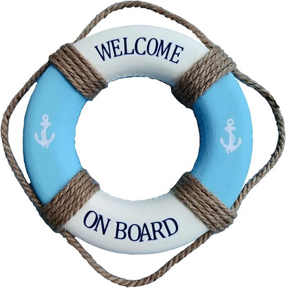 MorroMorn Lifebuoy Wall Hanging Decor - Welcome Aboard Mediterranean Style Home Decoration Hemp Rope (Blue, 20")