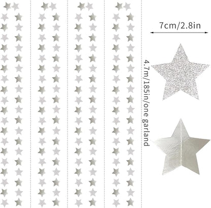 Glitter-Silver Party-Decorations Star Christmas Garland - 62ft Birthday Twinkle Little Star Hanging Streamers Banner,Bachelorette Engagement Wedding New Years Supplies Decor Hugtmr