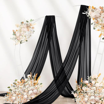 Black Wedding Arch Draping Fabric 2 Panels 29" x 20 FT Black Drapes for Backdrop Sheer Curtains Wedding Drapes for Romantic Bridal Baby Shower Ceremony Birthday Party Fall Outdoor Events