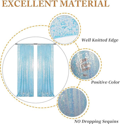 ShinyBeauty Aqua Backdrop Curtains Sequin Curtains 2 Panels 2FTx8FT Sequin Photo Backdrops Glitter Fabric Backdrop Aqua Blue Backdrops Wedding Birthday Parties Backgrounds（Iridescent Aqua）