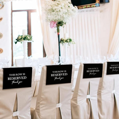 Reserved Seating Chair Signs, This Row Is Reserved Pew Cloths Seating Placeholder for Church Pews, Wedding Decorations for Reception Parties Celebrations Event Meetings (Black, 4 PCS)