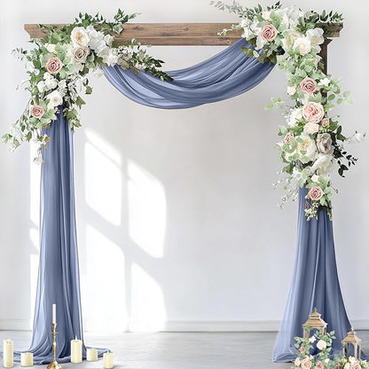 Socomi Wedding Arch Draping Fabric 3 Panels 29" x 19Ft Dusty Blue Sheer Chiffon Curtain Drapes 6 Yards for Wedding Ceremony Birthday Party Decoration