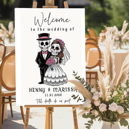 Personalized Halloween Wedding Welcome Sign for Bride & Groom, Customized Funny Welcome to The Weddings Board for Ceremony, Canvas Poster Decorations Decor for Reception, Bridal