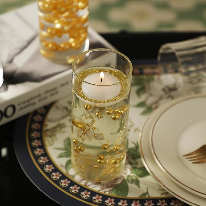 Set of 4 Pcs Glass Cylinder Vases for Centerpieces with 6 Pcs White Floating Candles for Centerpieces Glass Candle Holder for Table Shelf Wedding Party Home Decor (S+M+L+XL)