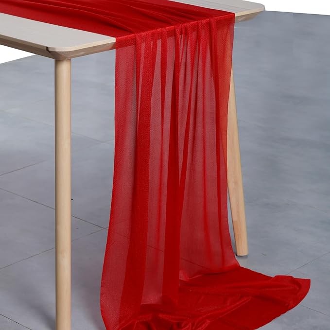 MDS Halloween Chiffon Table Runner - 15 Pack, 29 x 120 Inches, 10ft Each - Sheer Spooky Table Runners for Haunted House Parties, Trick-or-Treat Tables, Witchy Décor, Wedding & Events - Red