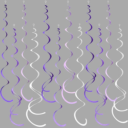 36Pcs Purple Hanging Swirl Decorations Ombre Purple Felt Swirl Streamer Spiral Ceiling Garland for Lavender Lilac Violet Birthday Wedding Bachelorette Baby Shower Graduation Holiday Hen Party Supplies