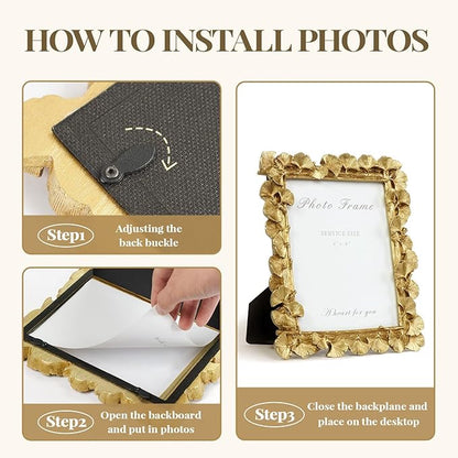 Cuspin 6x8 Picture Frame Gold, Vintage Ornate Leaf Textured Hand-Crafted Resin with Glass Front Antique Photo Frame for Tabletop Display, Retro Design Home Decor