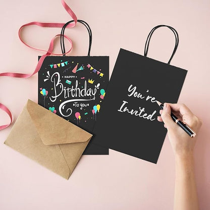 METRONIC Kraft Paper Gift Bags with Handles 5.25x3.75x8 Inch 600 Pcs | Christmas, Birthday Party Favors, Retail Shopping, Small Business Bulk | Black Gift Wrap Bag