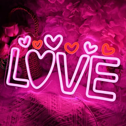 SYLHOME Led Neon Light Sign Love with Heart Kids Room Bedroom Wall Decor Sign Valentines Day Wedding Birthday Christmas Party Decor 15.75" X 8.66" USB