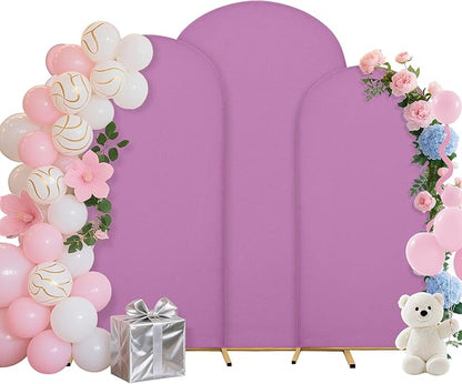 Wedding Arch Covers Arch Backdrop Cover Arch Stand Covers 7.2FT 6.6FT 6FT Set of 3 Arch Cover Spandex Fabric Stretchy Backdrop for Wedding Birthday Party Decoration Baby Shower (Lilac)
