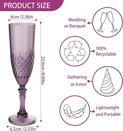 Plastic Champagne Flutes, 24PCS Dark Purple Wine Glasses Goblets Cups Reusable Flute, for Halloween Weddings Bachelor Parties Toasting and Events(24, Dark Purple)