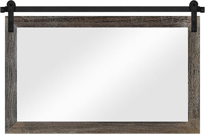 COGOOD Farmhouse Barn Door Mirror - 41" x 26" Rustic Wood Framed Wall Mirror for Bathroom, Living Room, Entryway Wall Decor (Speckled White)