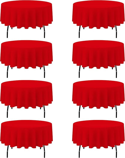 BRILLMAX 8 Pack Red Round Tablecloths 90 Inch - Circle Bulk Linen Polyester Fabric Washable Table Cloth Cover for Wedding Reception Banquet Birthday Party Buffet Restaurant
