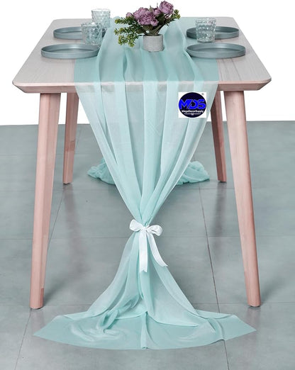 MDS 15 Pack 10ft Chiffon Table Runner 29 x 120 Inches Sheer Wedding Runner Romantic Rustic Table Runner for Wedding Decorations, Birthday Parties, Bridal Shower Party Arch Decor - Teal