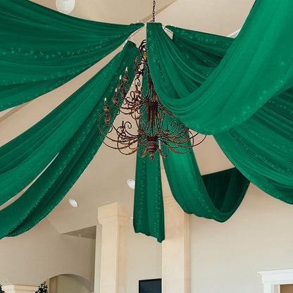 6 Panels Emerald Green Wedding Ceiling Drapes 5ftx30ft Ceiling Drapes Chiffon Fabric Arch Draping Sheer Curtains Soft Drapery Draping Wedding Ceiling Decorations for Party Ceremony Stage Swag