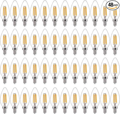 FLSNT 48 Pack LED Candelabra Bulbs 60W Equivalent, B11 Dimmable LED Chandelier Light Bulbs, E12 Base, 2700K Soft White UL,CA65 Listed.
