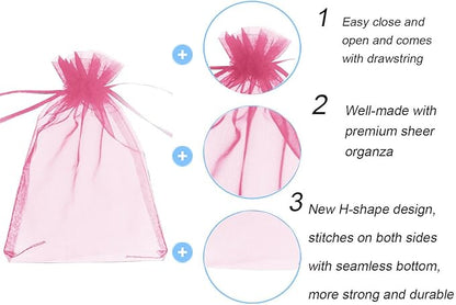 Wudygirl 100pcs Sheer Pink 5''X7 Organza Bags with Drawstring Jewelry Lipstick Pouches Baby Shower Party Wedding Favors Chocolate Candy Bags (Pink 5x7)