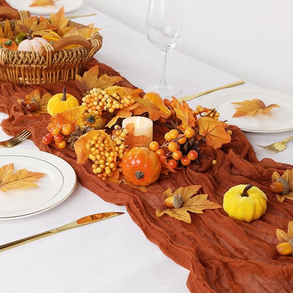 Fall Table Runner Terracotta Cheesecloth Table Runner 35x120in Burnt Orange Cheese Cloths Table Runner 10FT Rust Gauze Runner for Thanksgiving Wedding Party Baby Shower Fall Decor