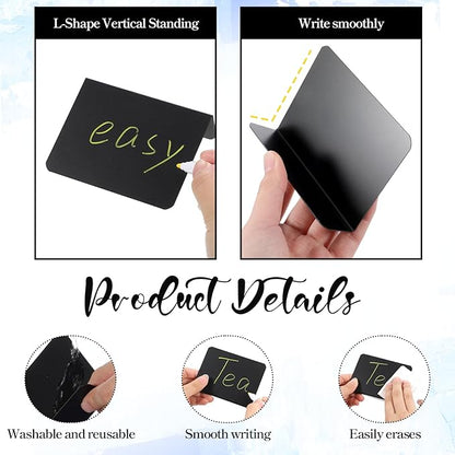 40 Pack 4"x3" Mini Chalkboard Signs for Food, Reusable and Reserved Small L-Shaped Food Labels for Party Buffet, Easy to Write and Wipe Out, Message Board Signs, Weddings, Birthday, Bakery
