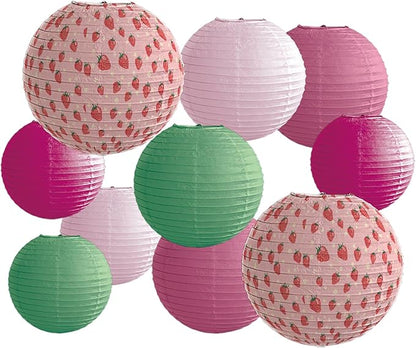 Paper Lanterns Pink Strawberry Girls Party Decor Hanging Chinese Lantern 12+10+8 inch Bohemian Decorations Baby Shower Ceilling Decor and Party Gift