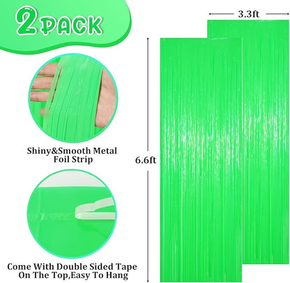 2 Pack Pastel Green Foil Fringe Backdrop Curtains, Tinsel Streamers Party Decorations, Fringe Backdrop for Baby Shower, Birthday Party