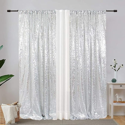Eternal Beauty Sequin Backdrop Curtains, 2x8 Ft-2 Panels Silver Back Drop for Shimmer Photography Party Wedding Birthday Decor