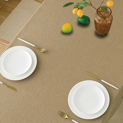 NLMUVW Tan Linen Tablecloth Rectangle, Farmhouse Table Cloth Textured Water Resistant Decorative Table Cover for Cafe Dining Kitchen, 54 x 78 Inch