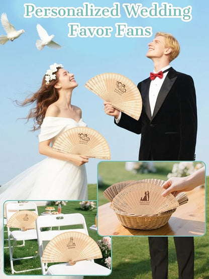 30Pcs Personalized Folding Hand Fans Custom Engraved Summer Wedding Fans,Personalized Wooden Fans Party Favor Bridal Shower Gifts for Guests