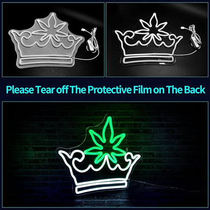 Leaf Crown Neon Signs for Wall Decor Green White LED Neon Sign for Room Neon Light Sign for Wall Decor Birthday Party USB Powered